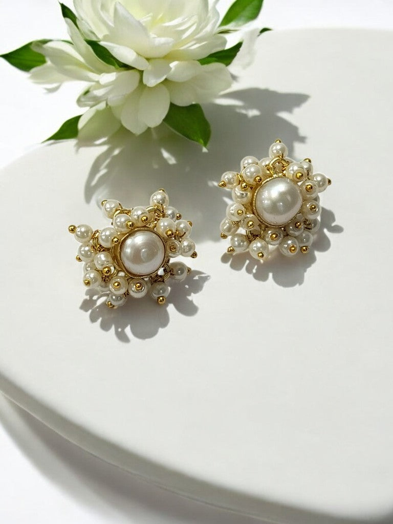 WHITE ROUND ANIYA SEMI PRECIOUS EARRING