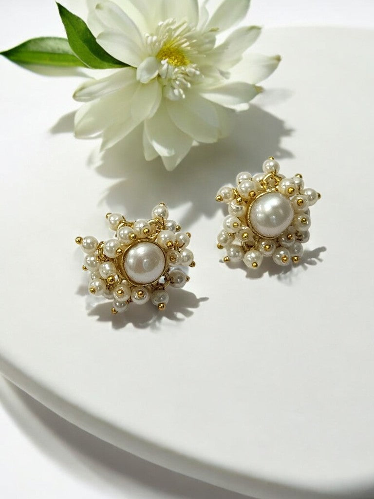 WHITE ROUND ANIYA SEMI PRECIOUS EARRING