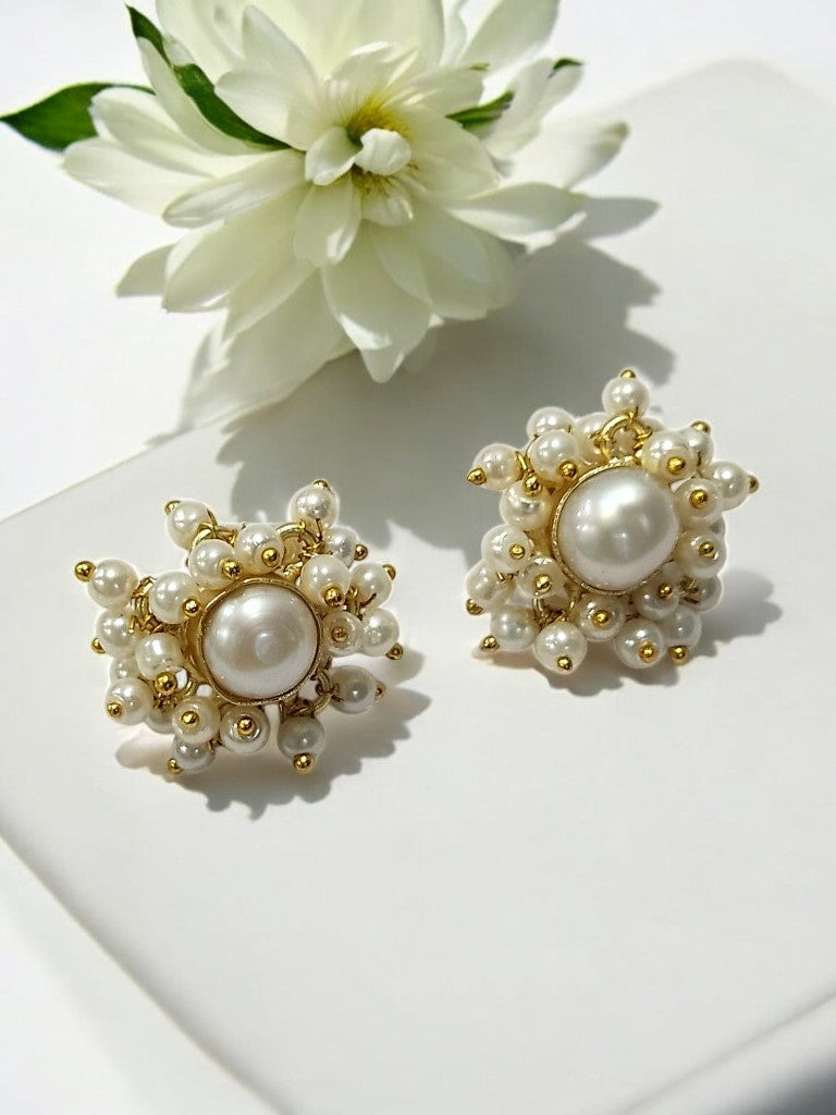 WHITE ROUND ANIYA SEMI PRECIOUS EARRING