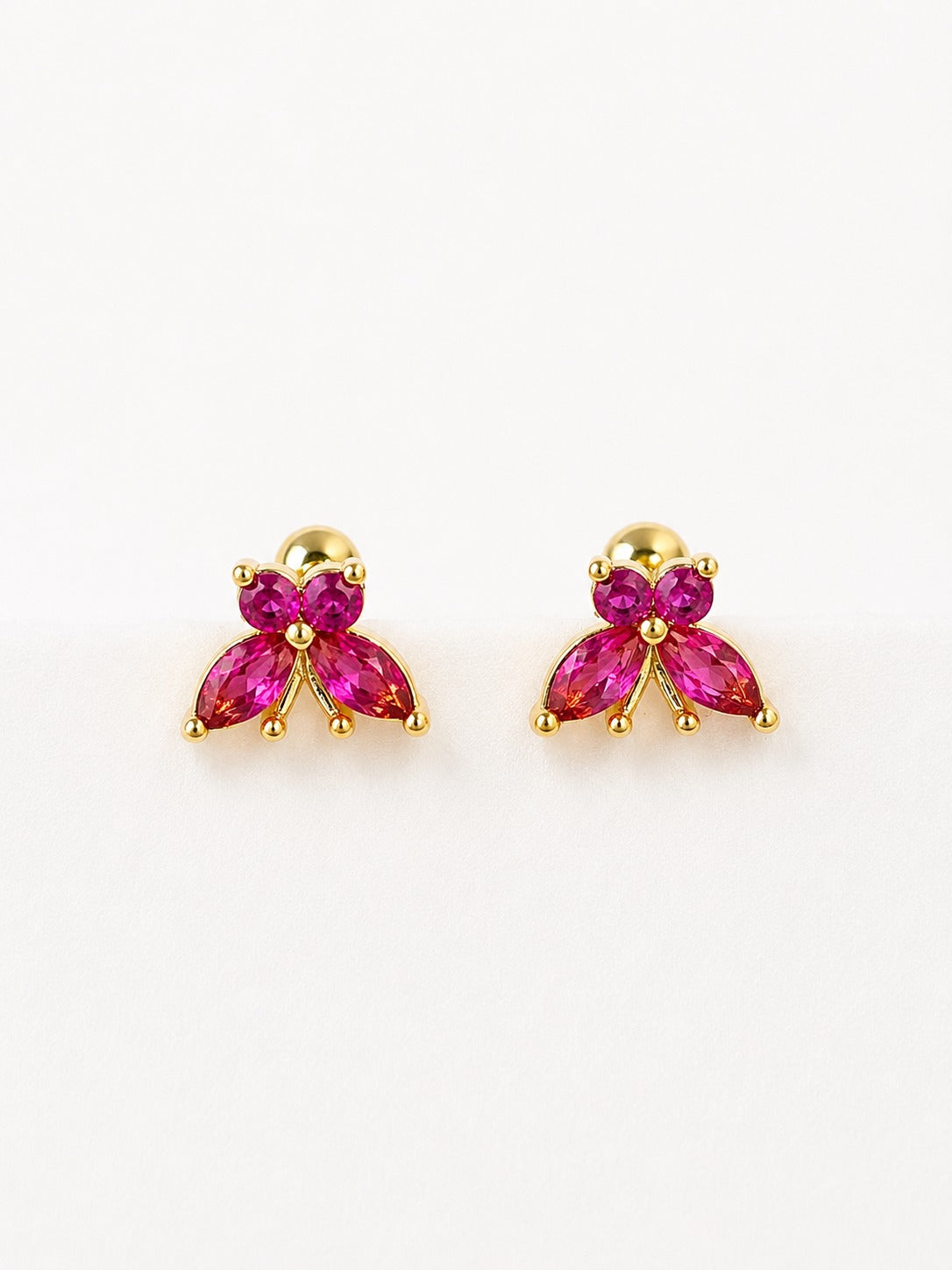 PINK DIAMOND BUTTERFLY DELIE BALL BACK EARRINGS