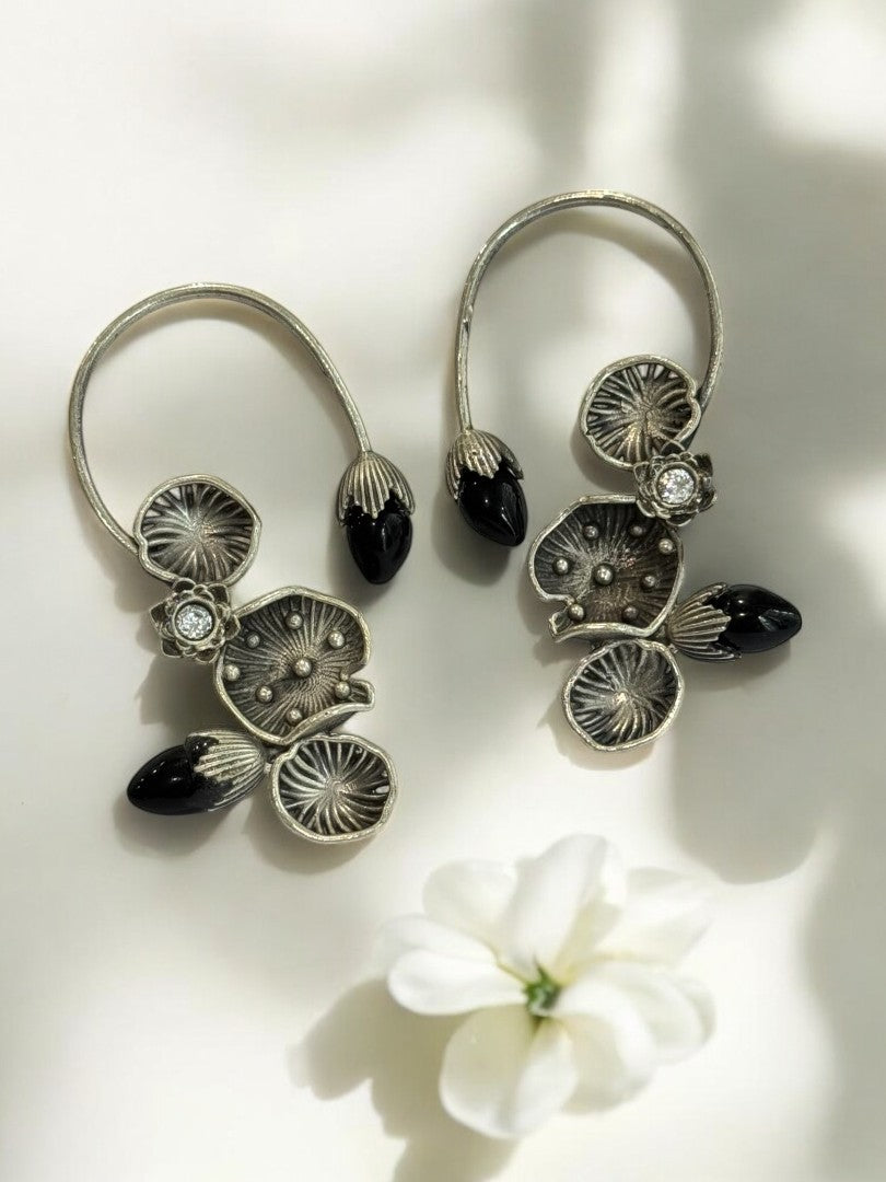 BLACK LOTUS LEAF AISHA GERMAN SILVER EAR CUFF
