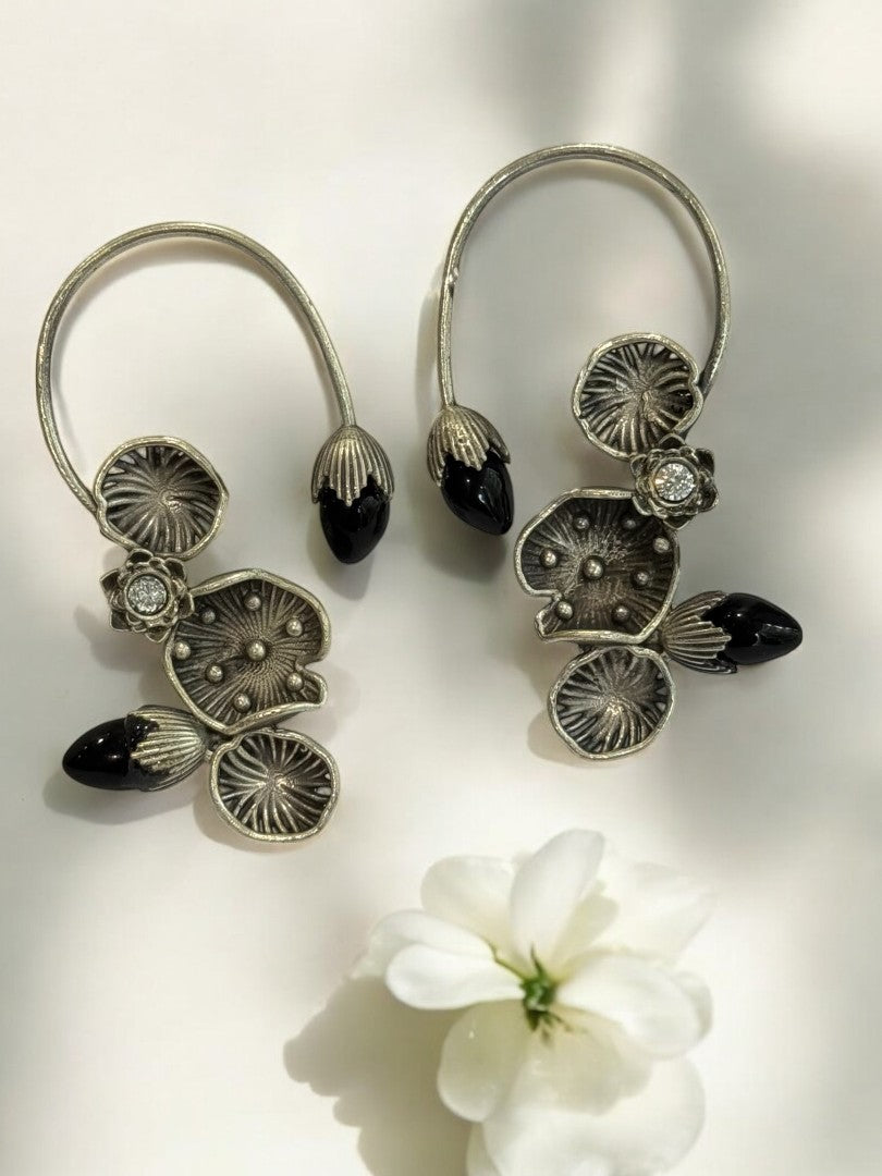 BLACK LOTUS LEAF AISHA GERMAN SILVER EAR CUFF