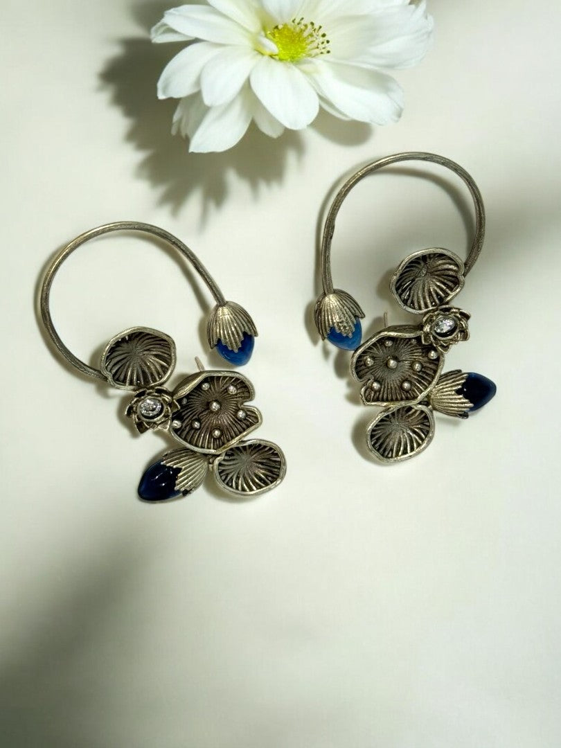 BLUE LOTUS LEAF AISHA GERMAN SILVER EAR CUFF