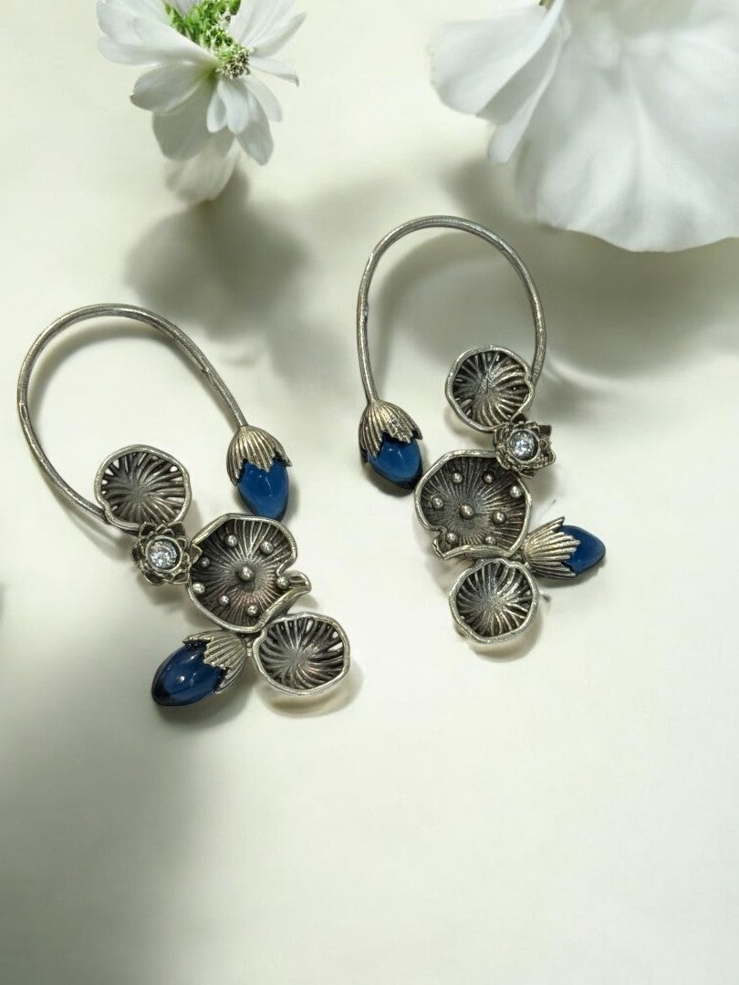 BLUE LOTUS LEAF AISHA GERMAN SILVER EAR CUFF
