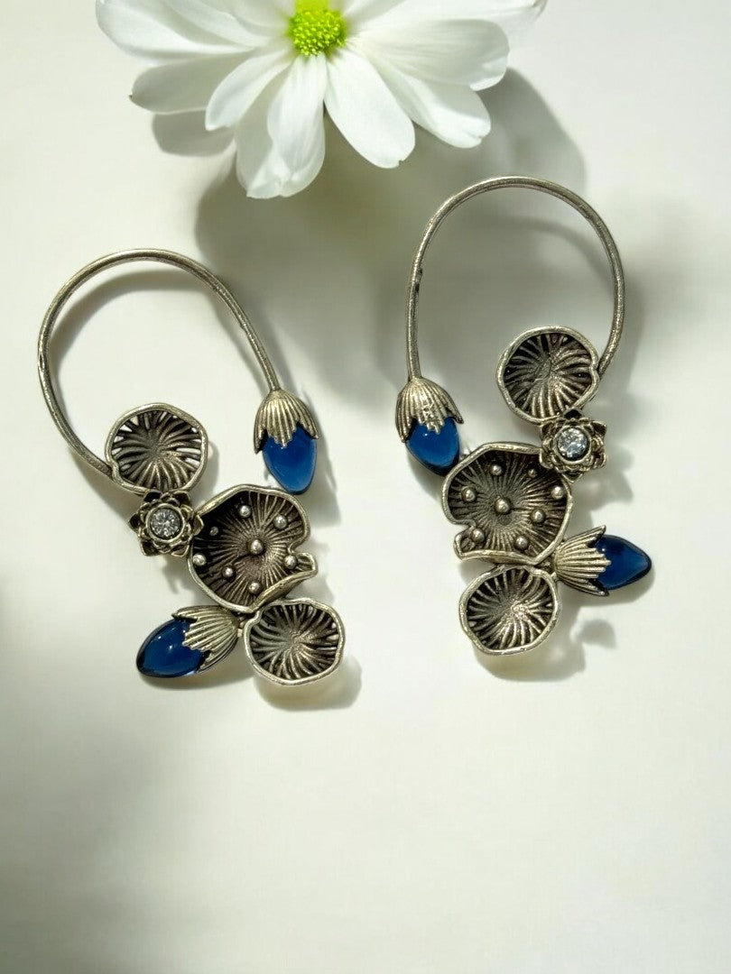 BLUE LOTUS LEAF AISHA GERMAN SILVER EAR CUFF