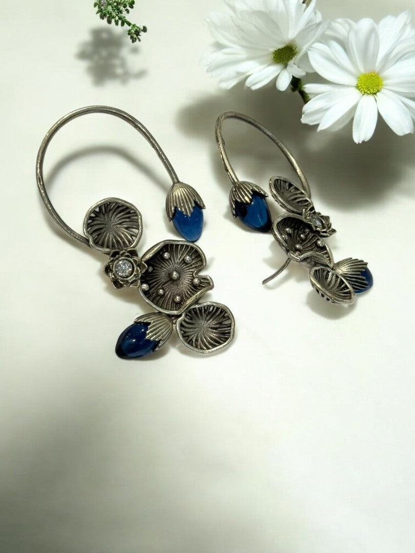 BLUE LOTUS LEAF AISHA GERMAN SILVER EAR CUFF