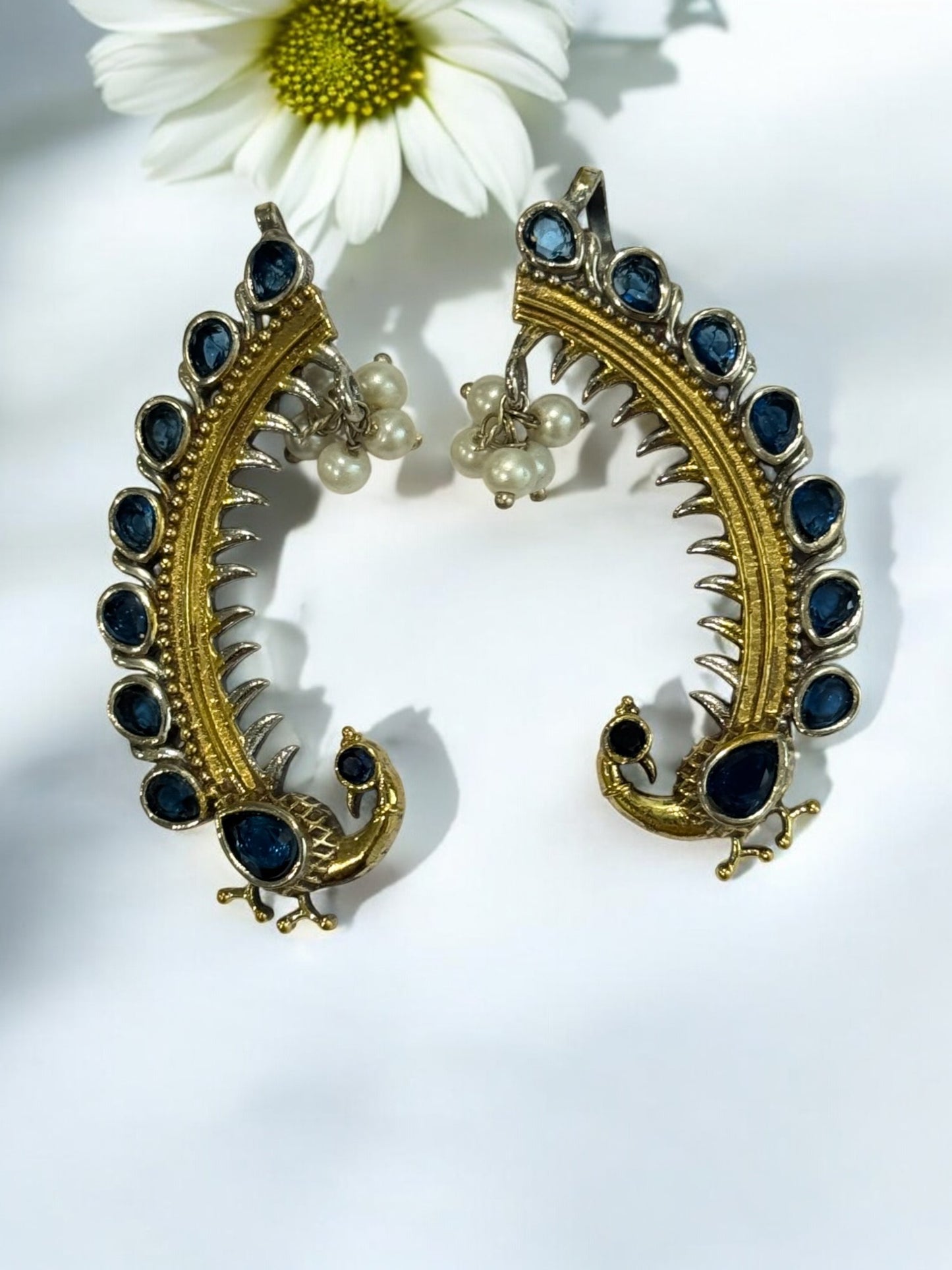 BLUE PEACOCK IDHIKA GERMAN SILVER EAR CUFF