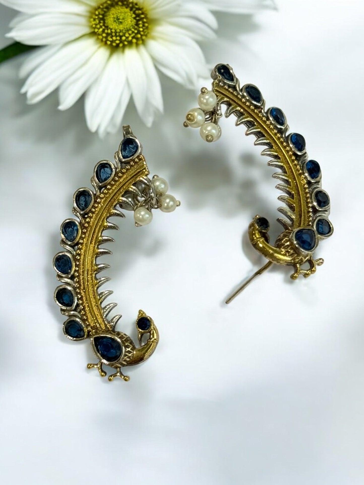 BLUE PEACOCK IDHIKA GERMAN SILVER EAR CUFF