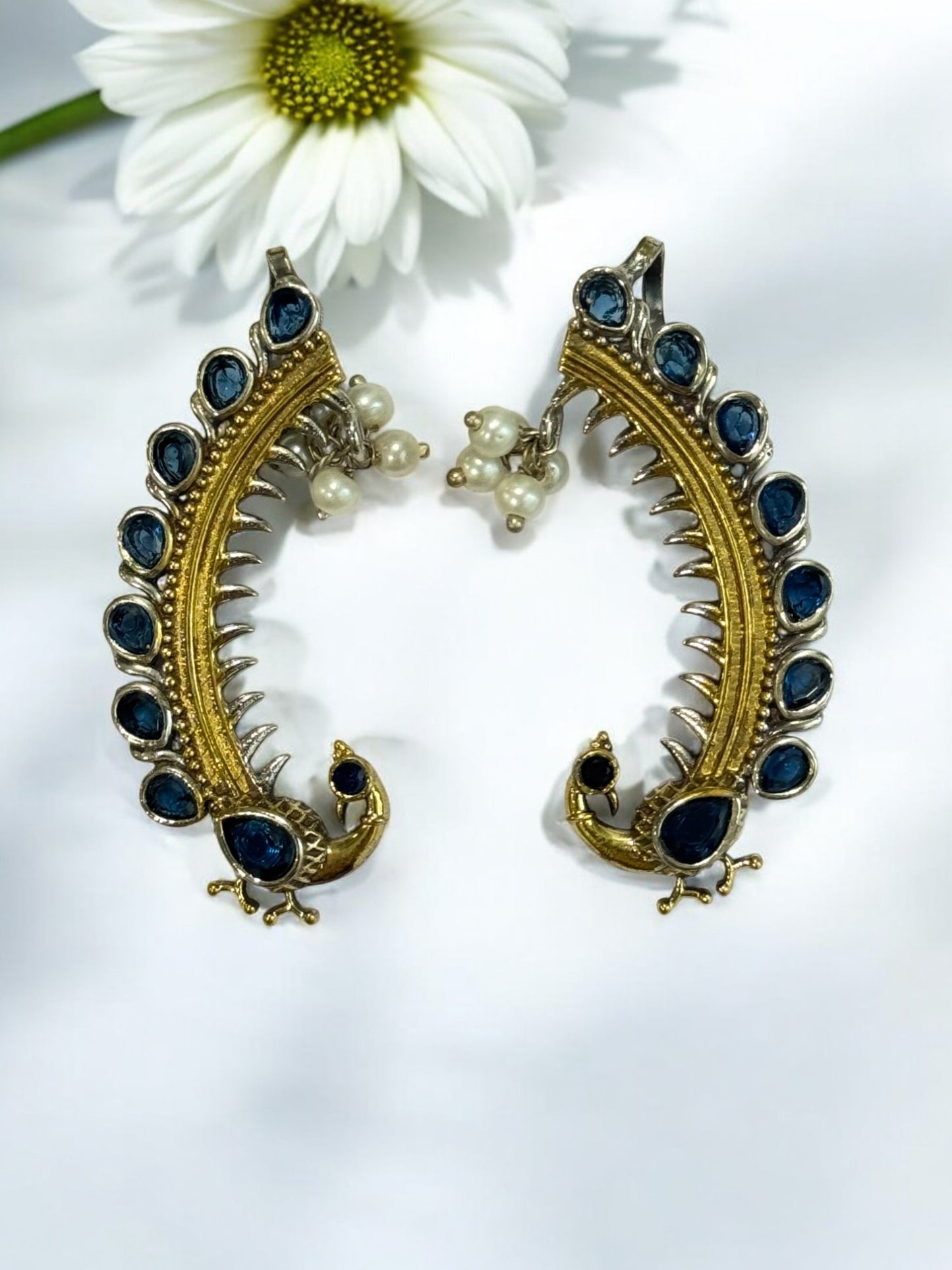 BLUE PEACOCK IDHIKA GERMAN SILVER EAR CUFF