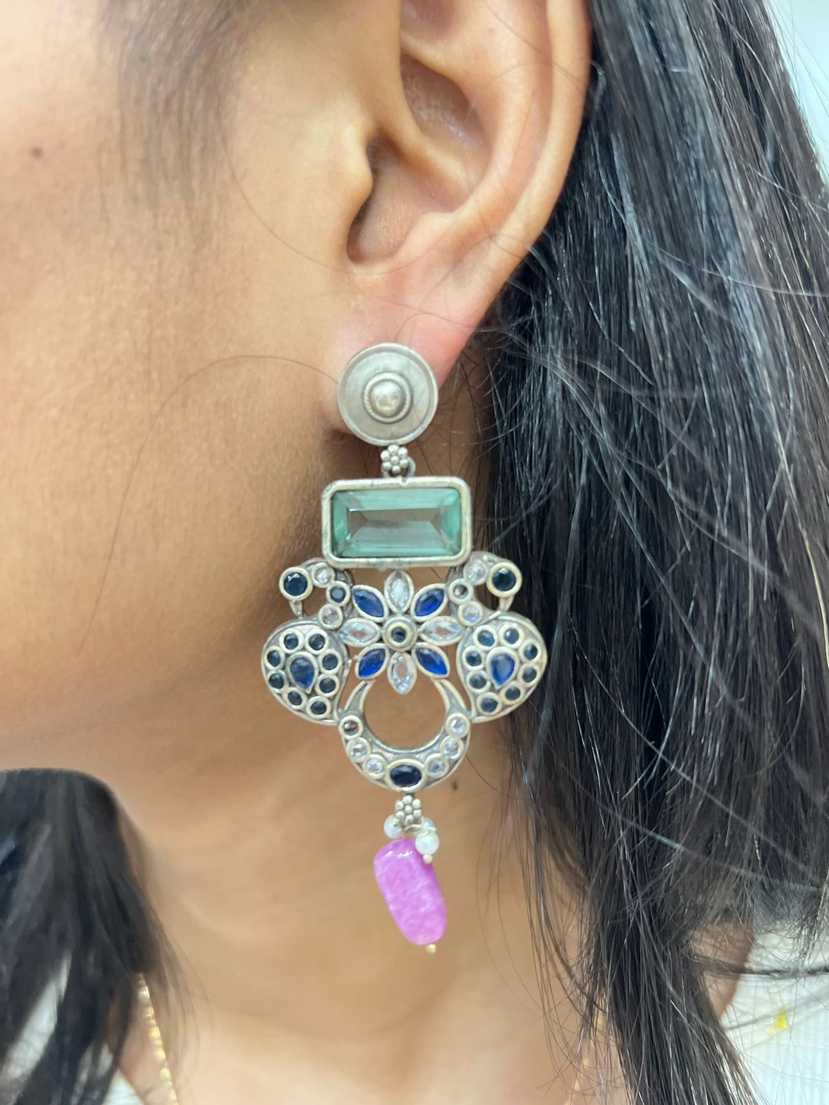 BLUE DEEMPLE GERMAN SILVER EARRINGS