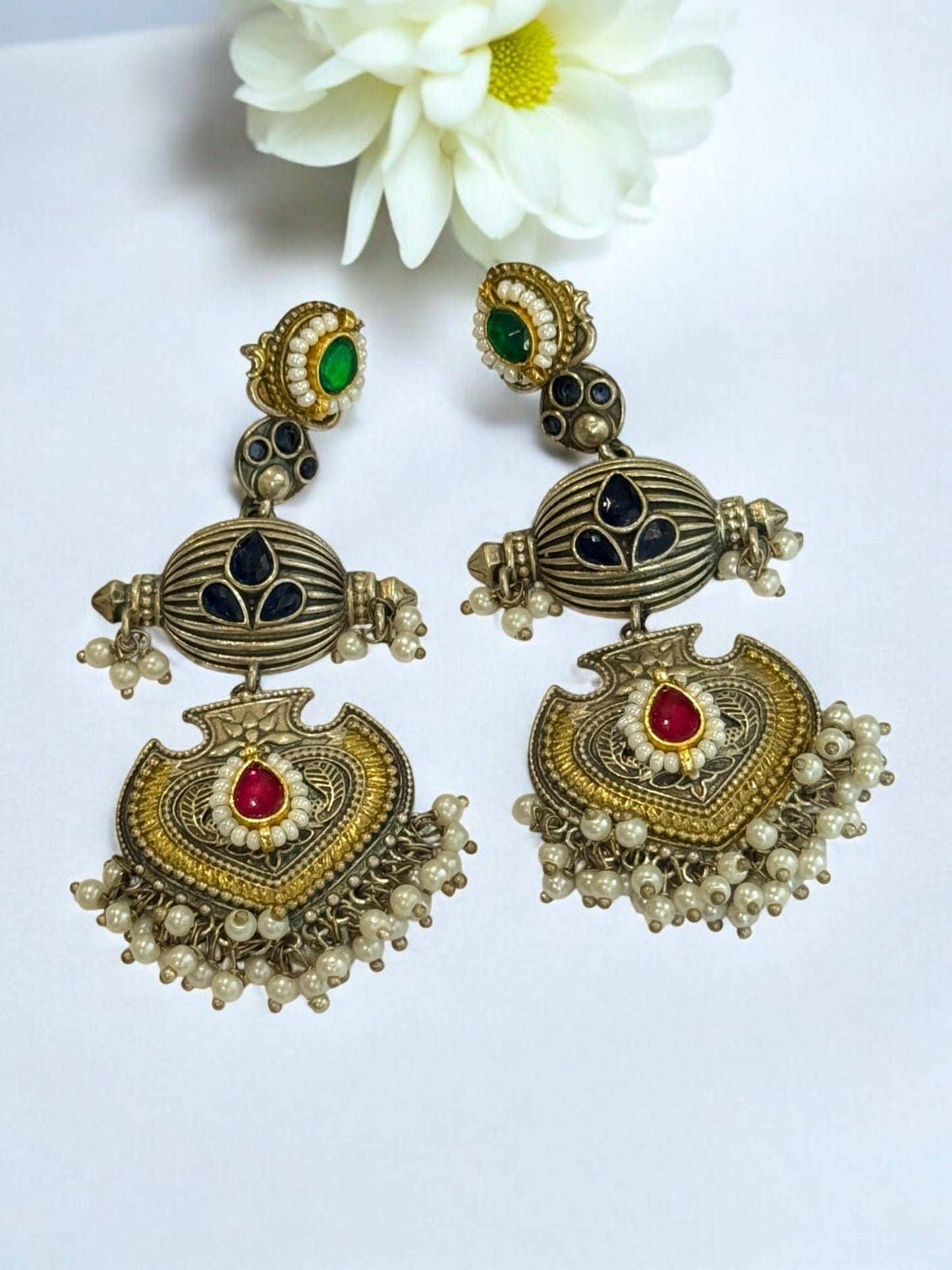 BLUE DEEPMALA GERMAN SILVER EARRINGS