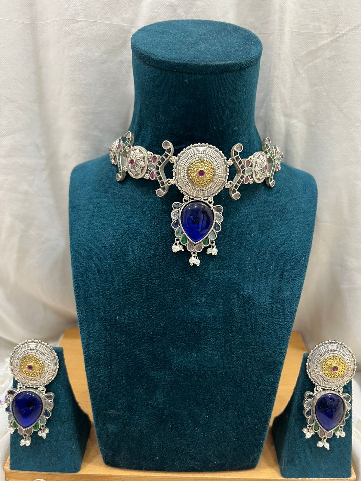 BLUE NAYSA GERMAN SILVER JEWELLERY SET