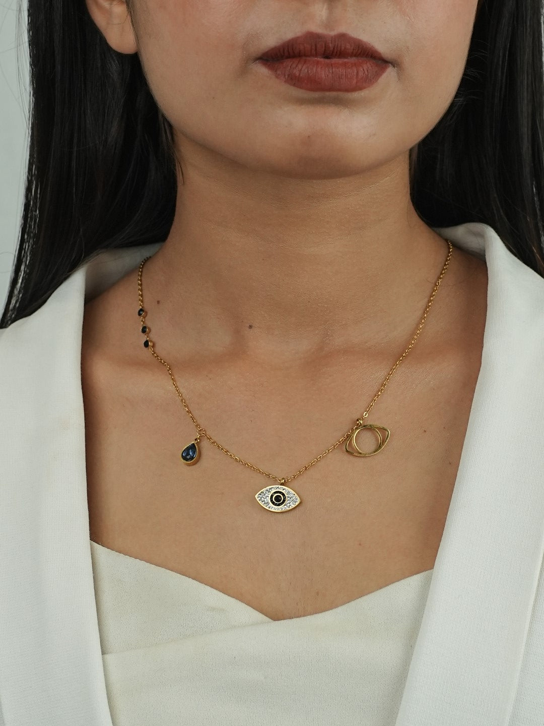 GOLDEN EVIL EYE CHARMS AND BLUE DROP