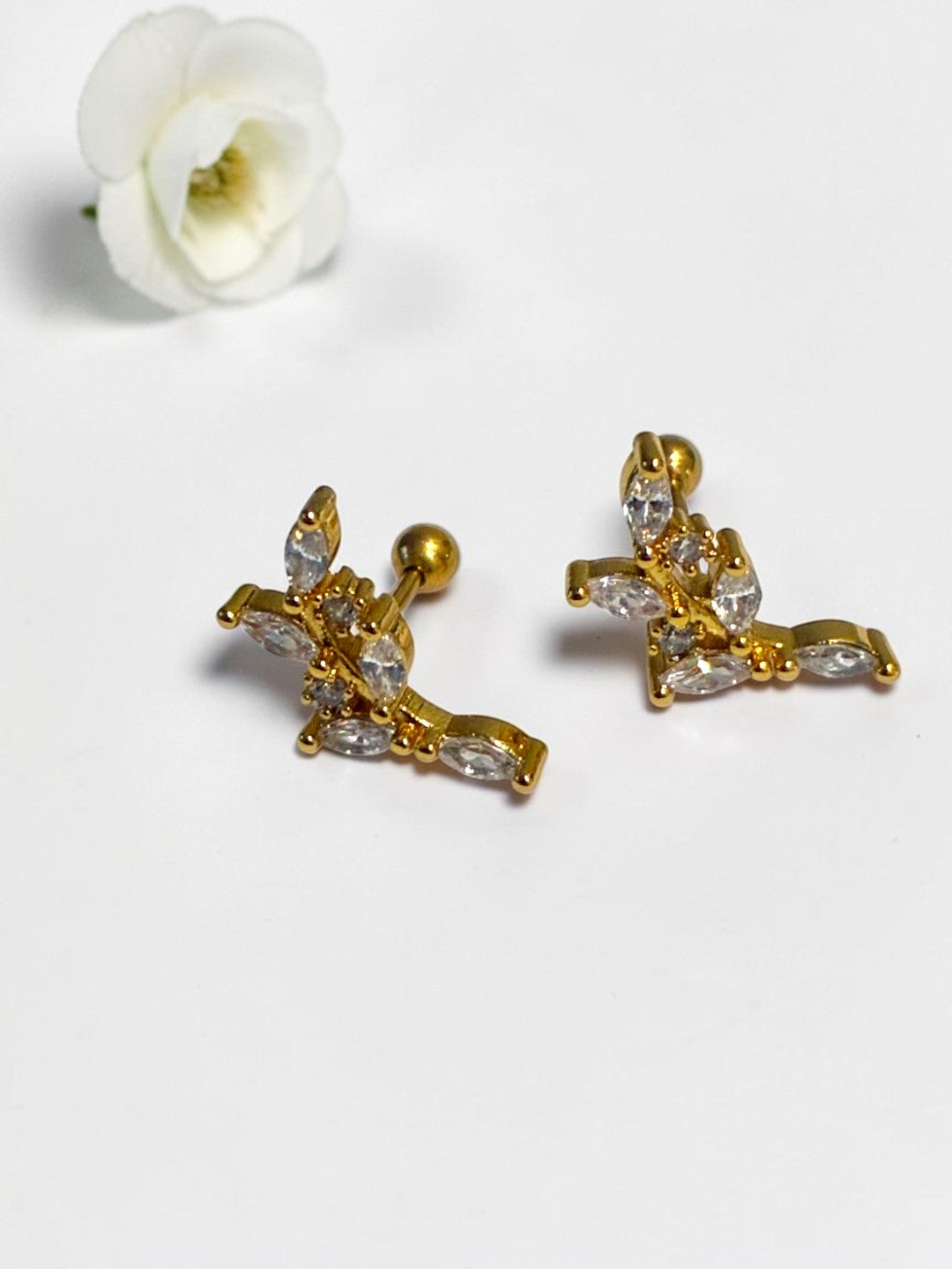GOLDEN DIAMOND LEAF AZORTE EARRINGS