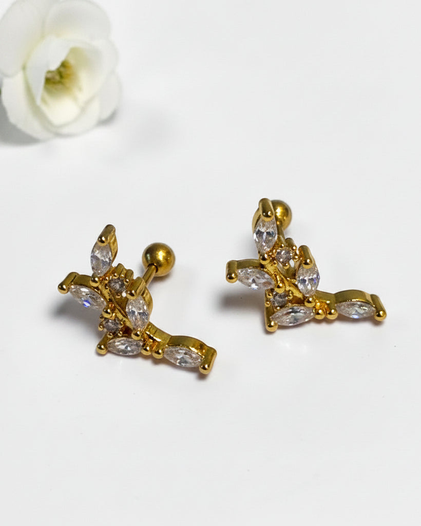 GOLDEN DIAMOND LEAF AZORTE EARRINGS