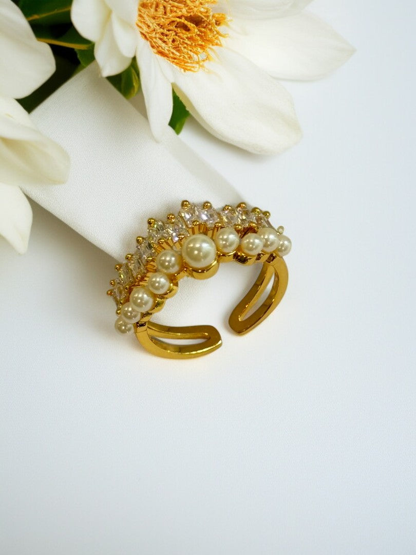 GOLDEN DIAMOND PEARL CESAR RING