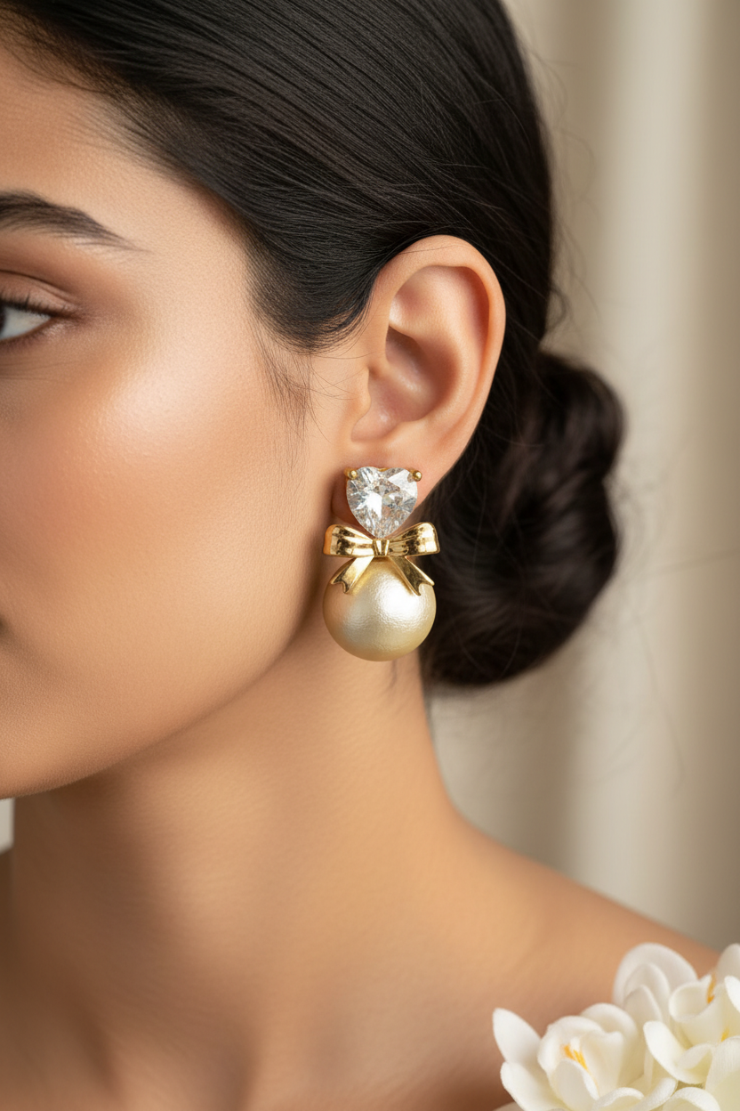 GOLDEN HEART PEARL STELLA EARRINGS