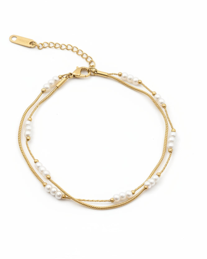 GOLDEN LAYERED PEARL BRODIE ANKLET