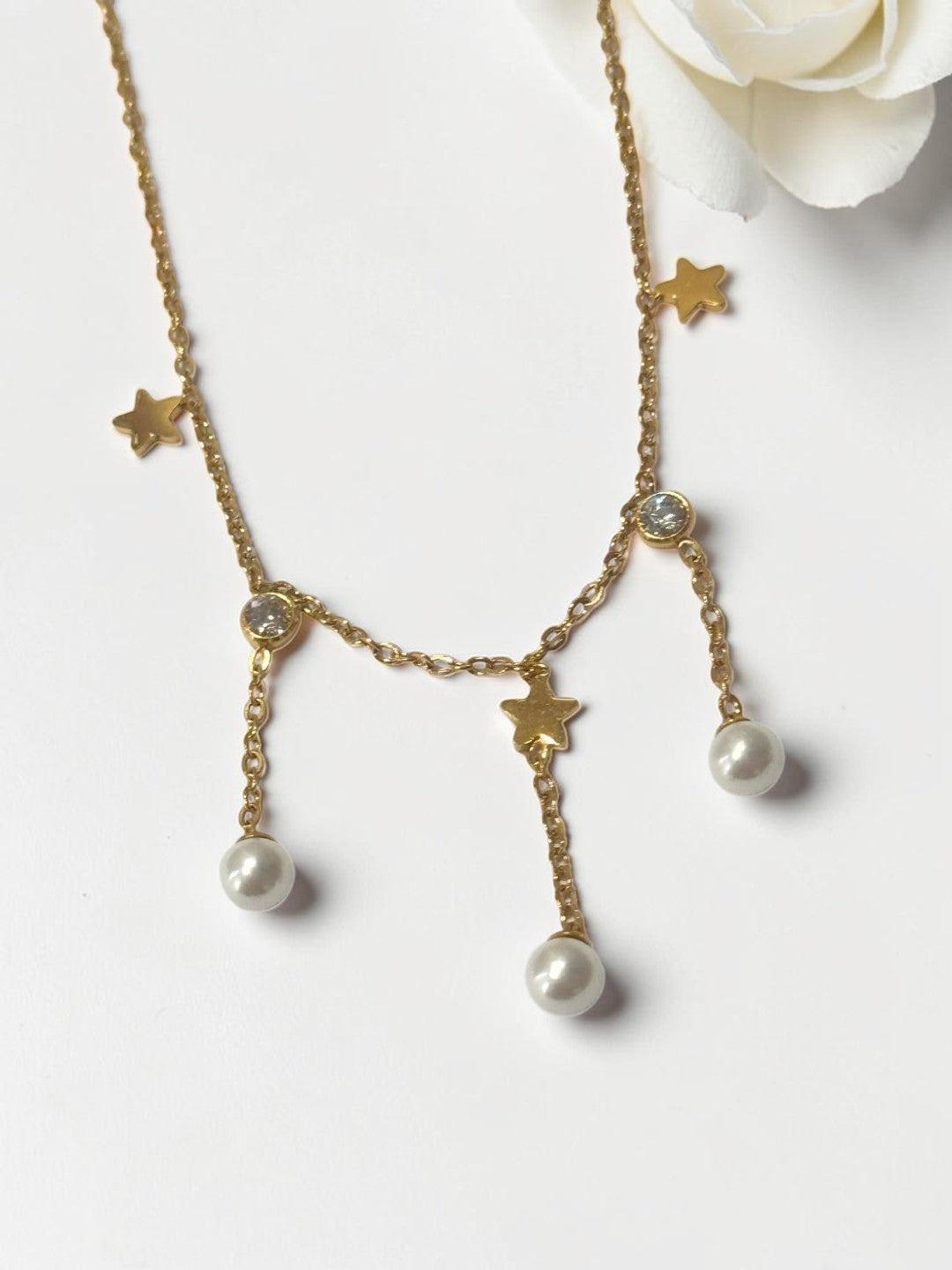 GOLDEN PEARL DIAMOND PIERS NECKLACE