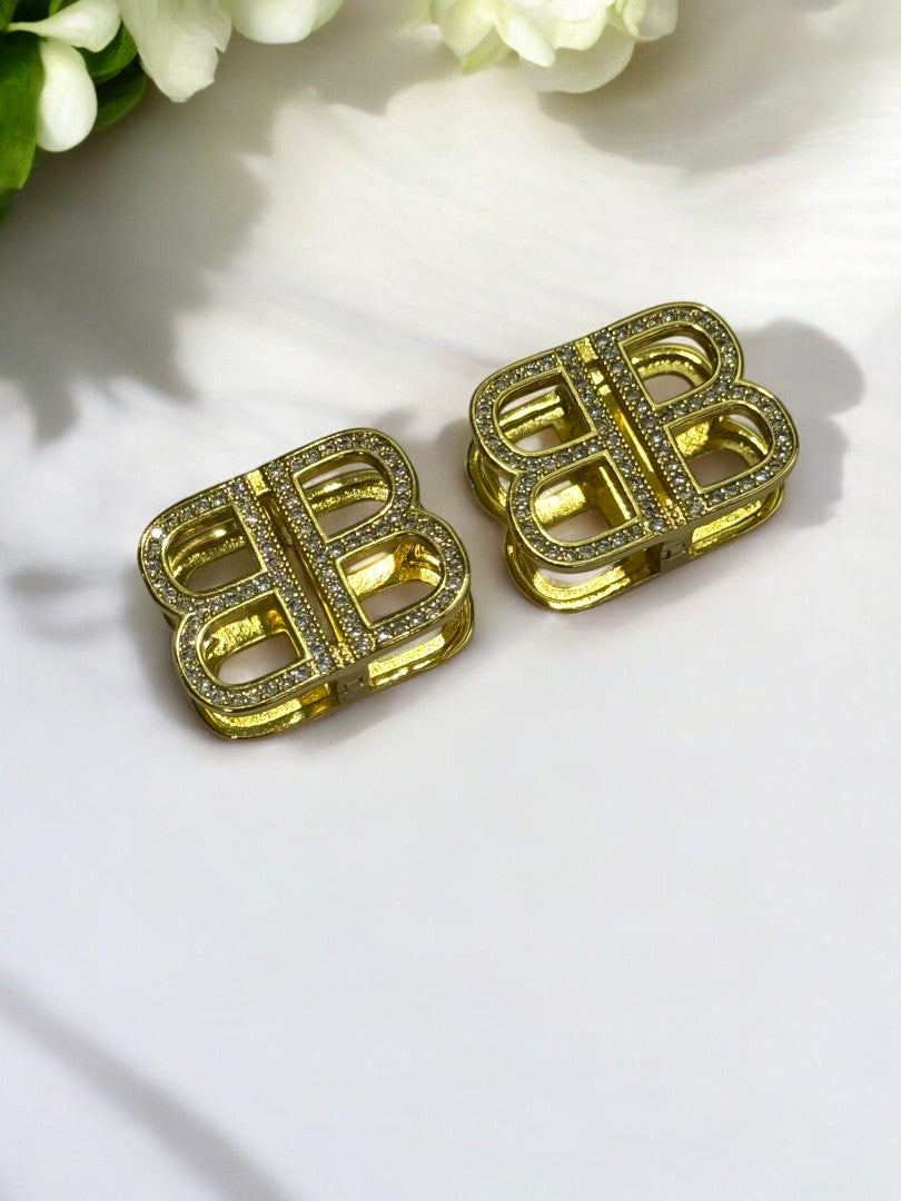 18K GOLD PLATED DIAMOND HOOP BALENCIAGA BRAND EARRING