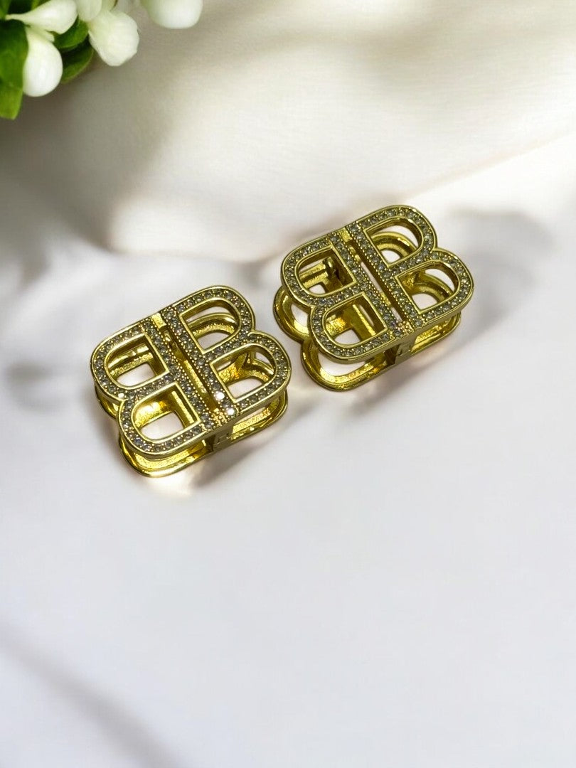 18K GOLD PLATED DIAMOND HOOP BALENCIAGA BRAND EARRING