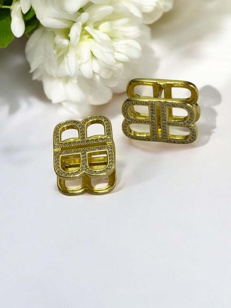 18K GOLD PLATED DIAMOND HOOP BALENCIAGA BRAND EARRING