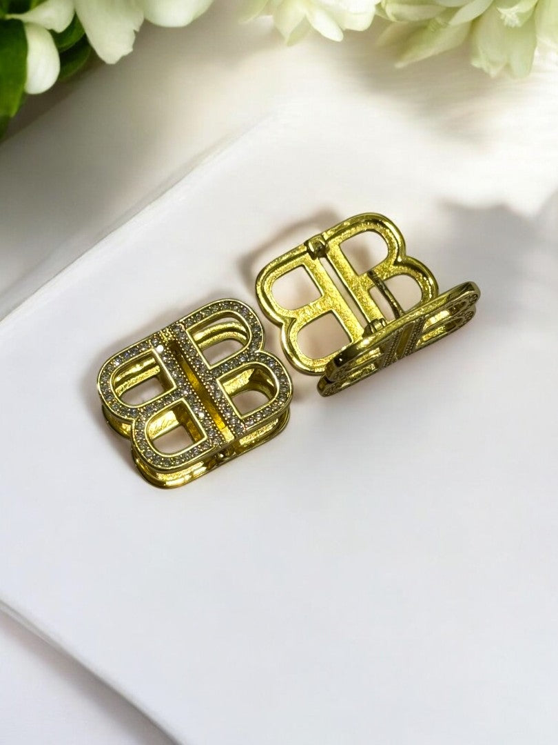18K GOLD PLATED DIAMOND HOOP BALENCIAGA BRAND EARRING