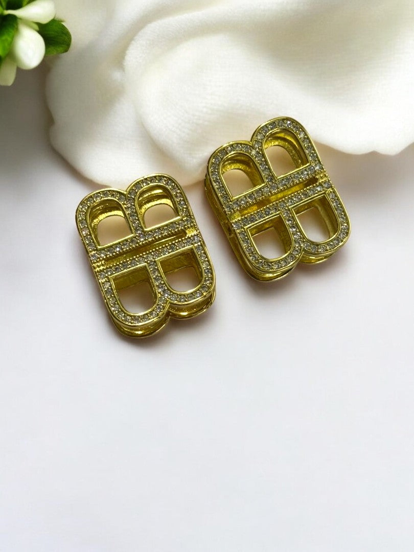 18K GOLD PLATED DIAMOND HOOP BALENCIAGA BRAND EARRING