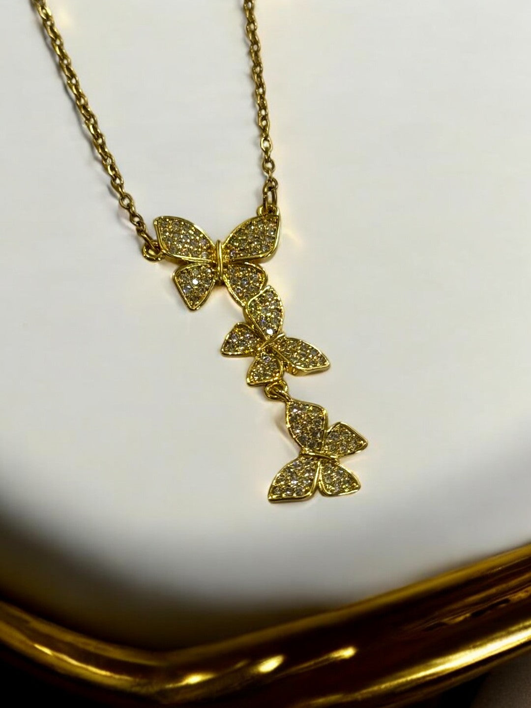 GOLDEN CHAIN WITH THREE HANGING DIAMOND BUTTERFLY