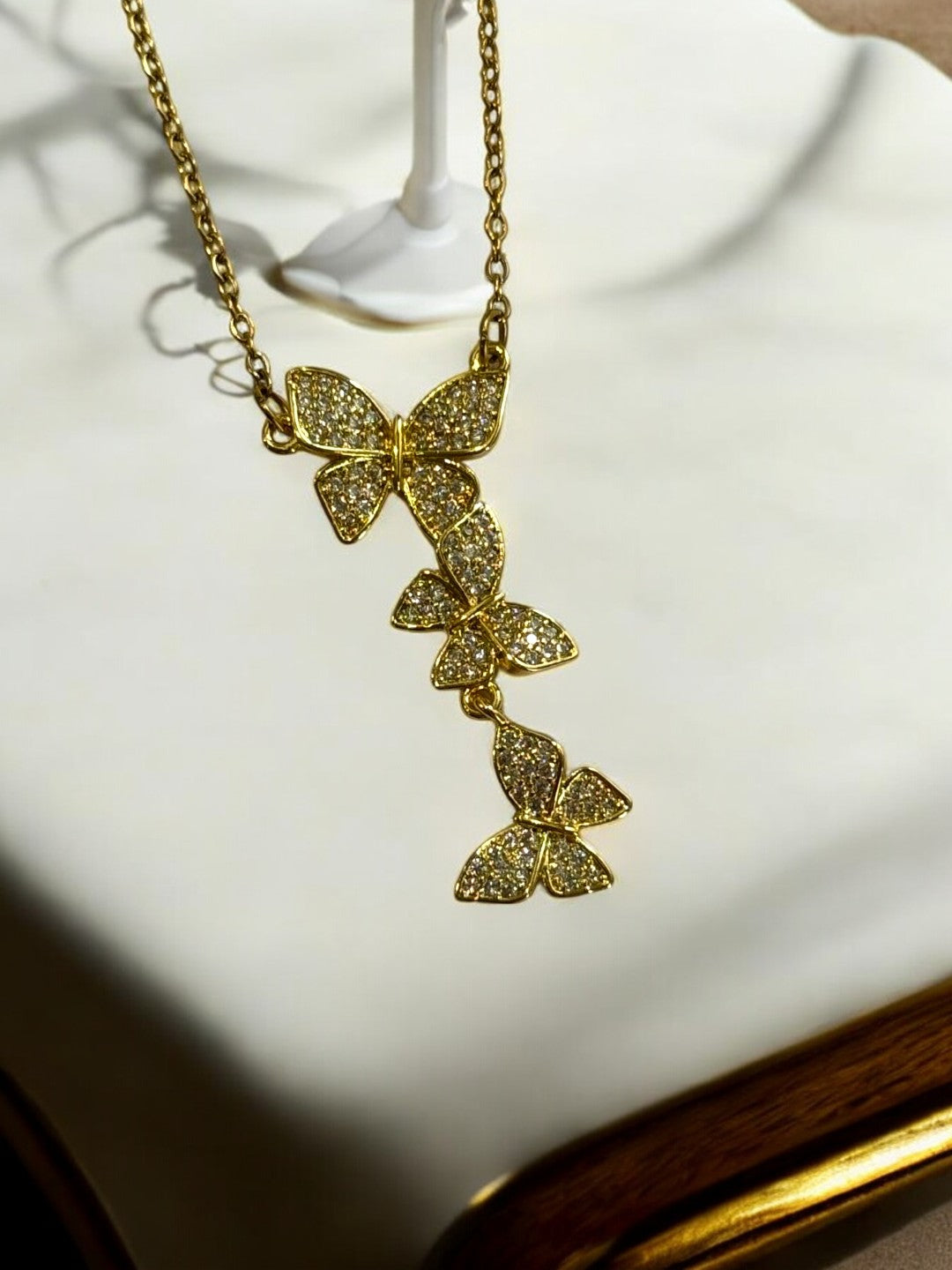 GOLDEN CHAIN WITH THREE HANGING DIAMOND BUTTERFLY