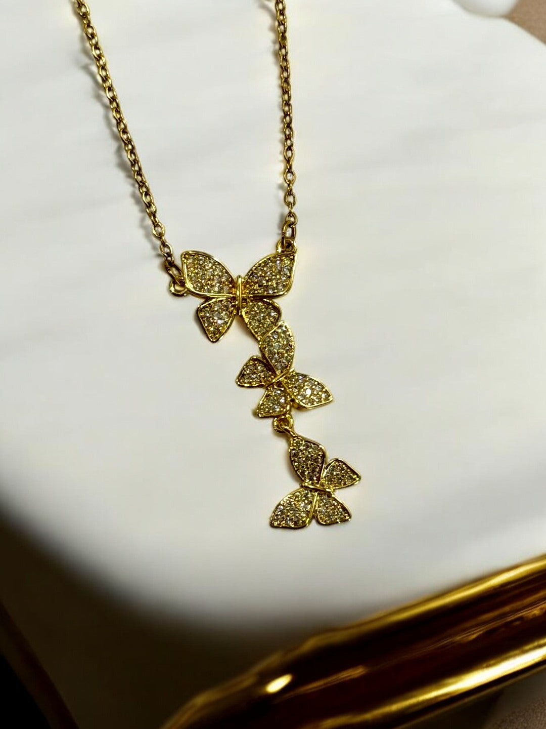 GOLDEN CHAIN WITH THREE HANGING DIAMOND BUTTERFLY