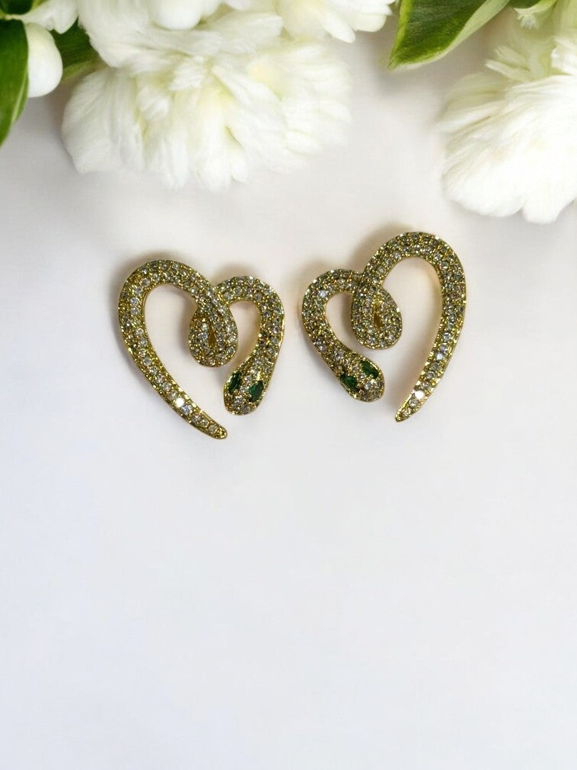 18K GOLD PLATED DIAMOND HEART SHAPED PYTHON STUD EARRING