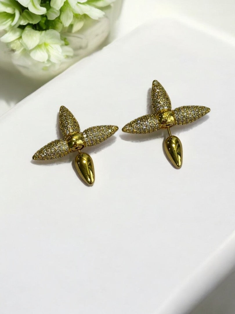 18k GOLD PLATED SHIMMERING DIAMOND LOUIS VUITTON BRAND EARRING