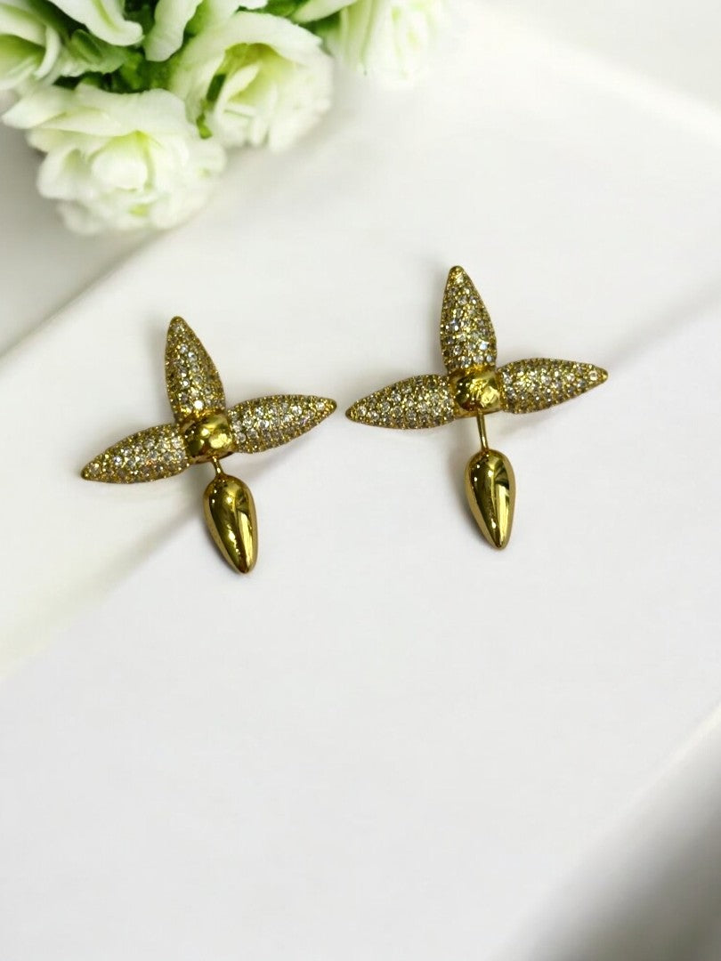 18k GOLD PLATED SHIMMERING DIAMOND LOUIS VUITTON BRAND EARRING