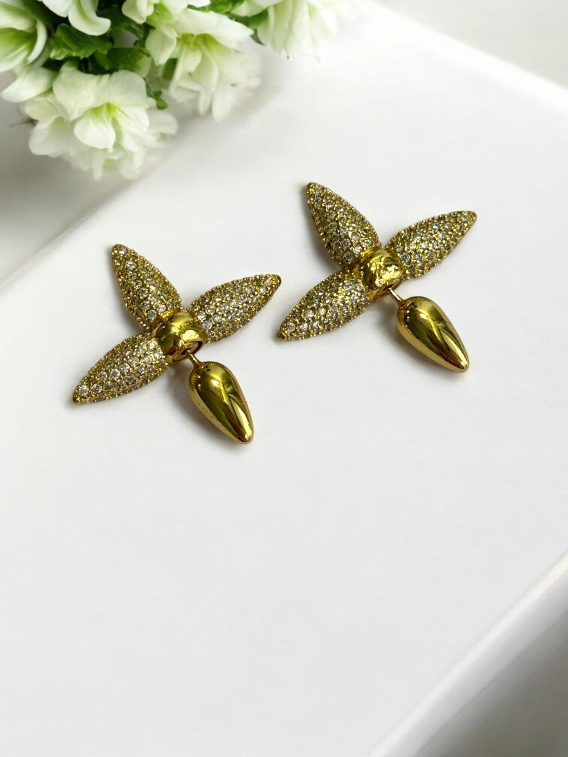 18k GOLD PLATED SHIMMERING DIAMOND LOUIS VUITTON BRAND EARRING