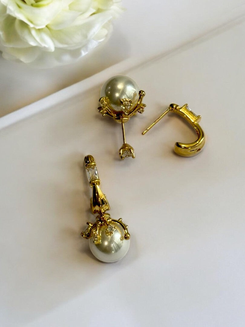 18K GOLD PLATED DIAMOND HOOP AND BREATHTAKING PEARL PREMIUM DANGLE