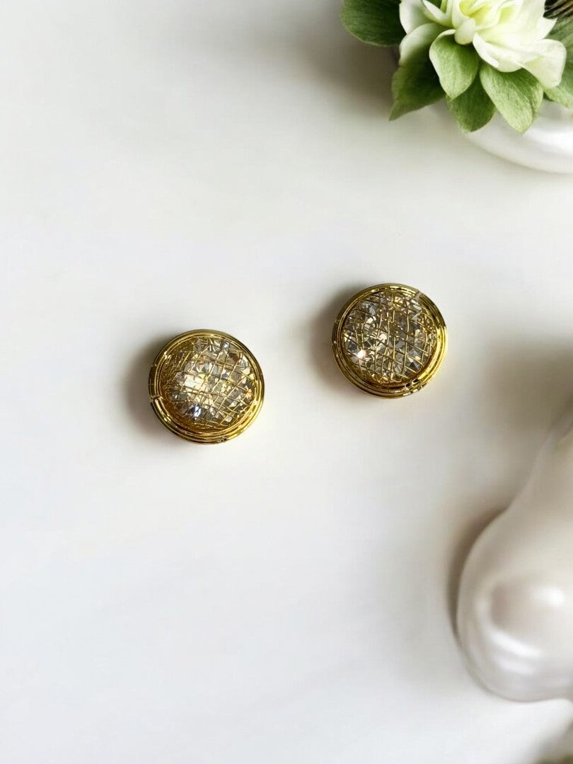 18K GOLD PLALED DIAMOND IN GOLDEN NET PREMIUM STUD