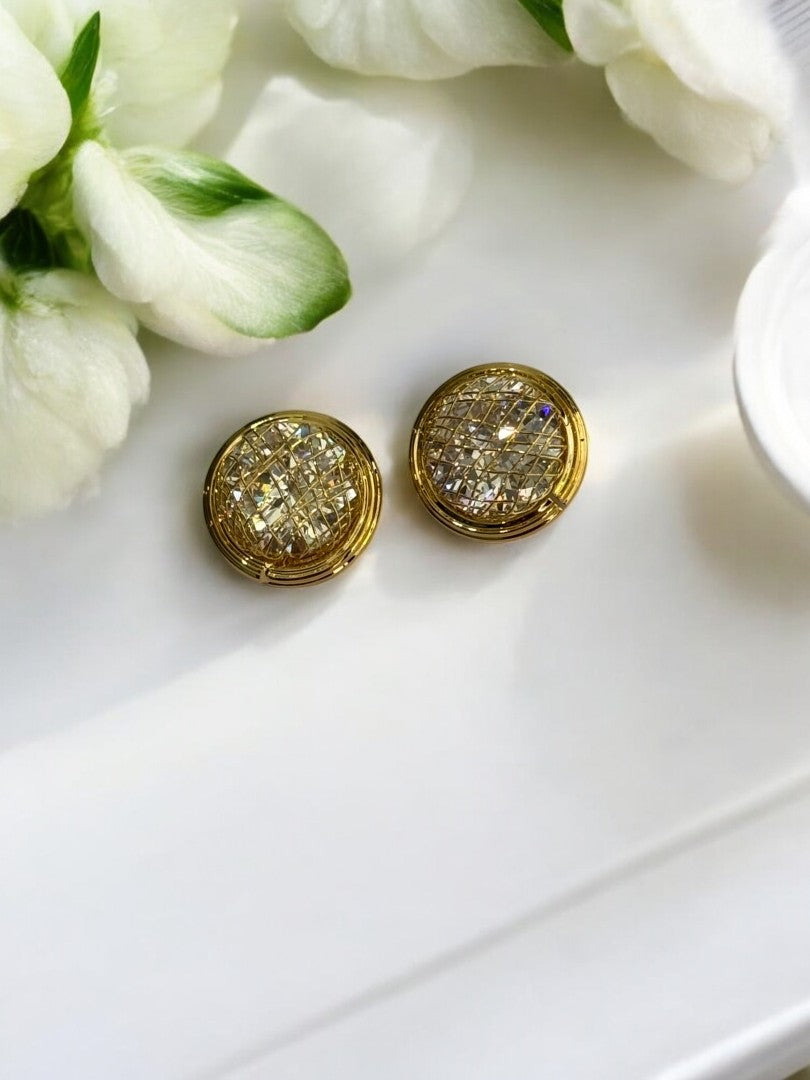18K GOLD PLALED DIAMOND IN GOLDEN NET PREMIUM STUD