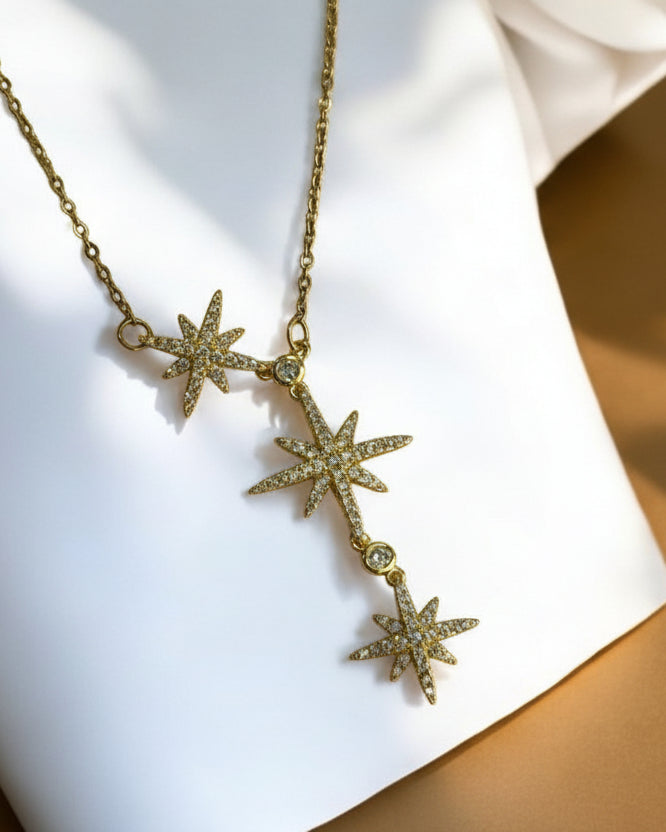GOLDEN CHAIN WITH SHINING DIAMOND THREE STARS