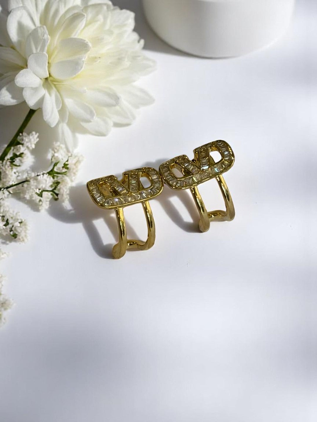 18K GOLD PLATED VALENTINO BRANDED DIAMOND EARRING