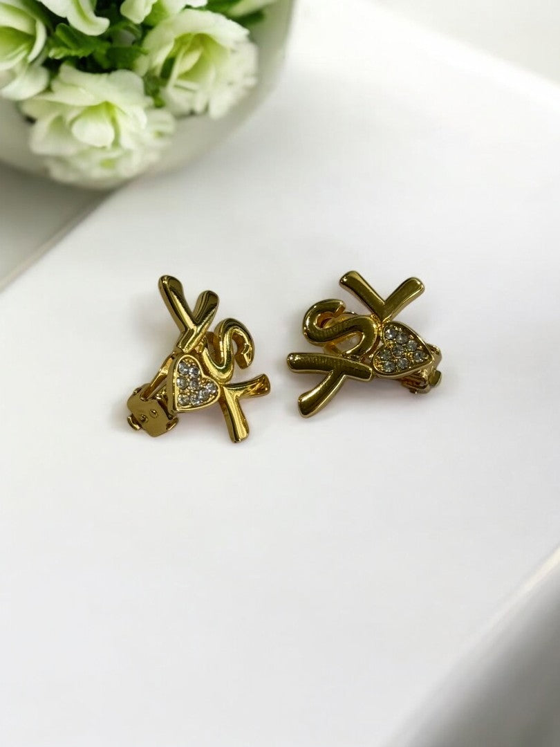 18K GOLD PLATED YSL BRANDED STUD EARRING