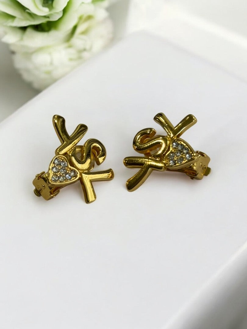 18K GOLD PLATED YSL BRANDED STUD EARRING