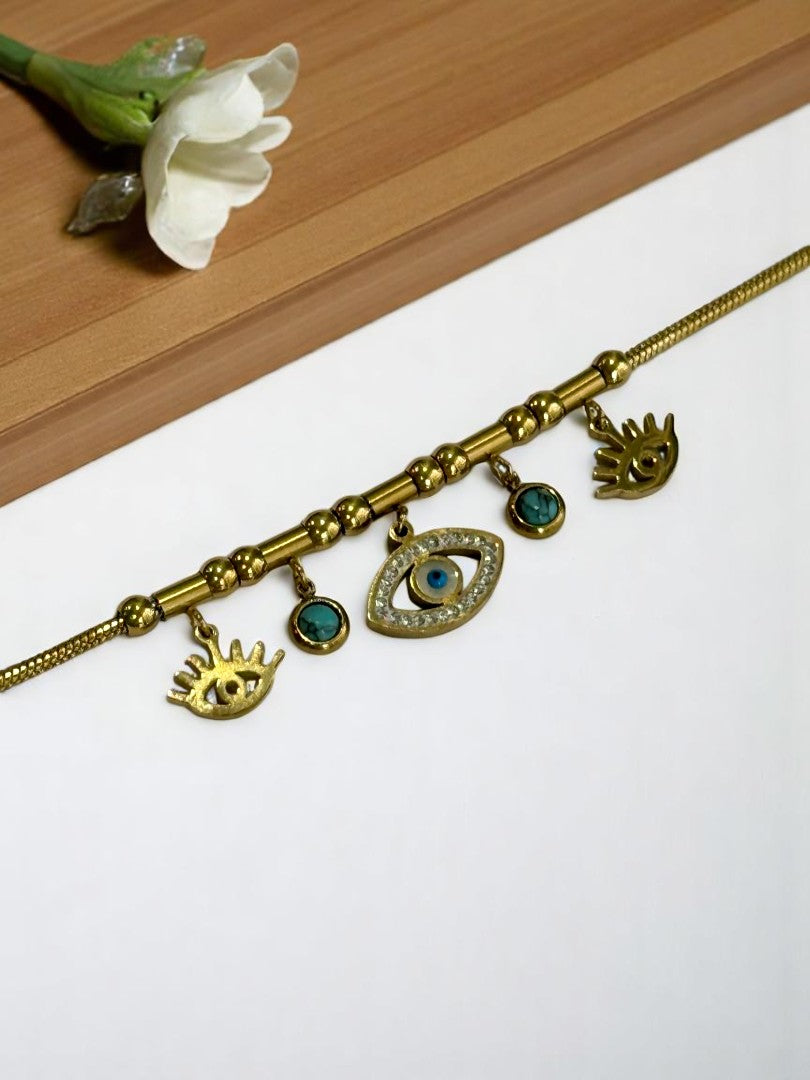 GOLDEN CHAIN WITH HANGING EVIL EYE CHARMS