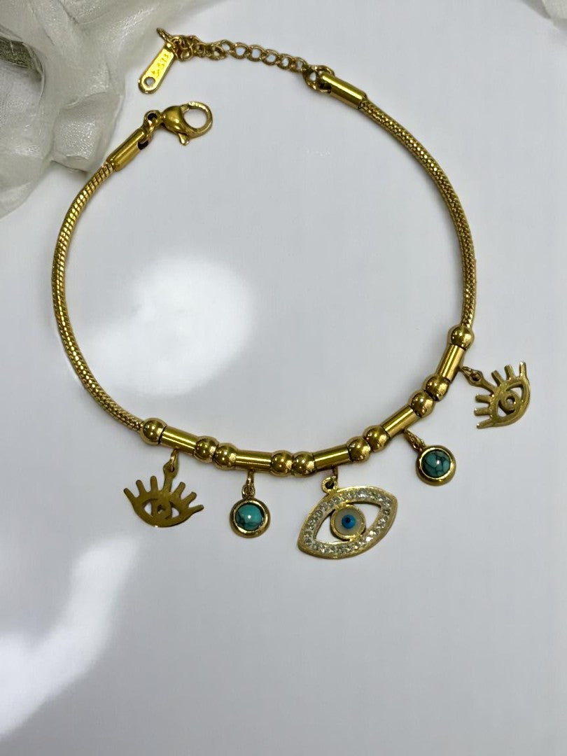 GOLDEN CHAIN WITH HANGING EVIL EYE CHARMS