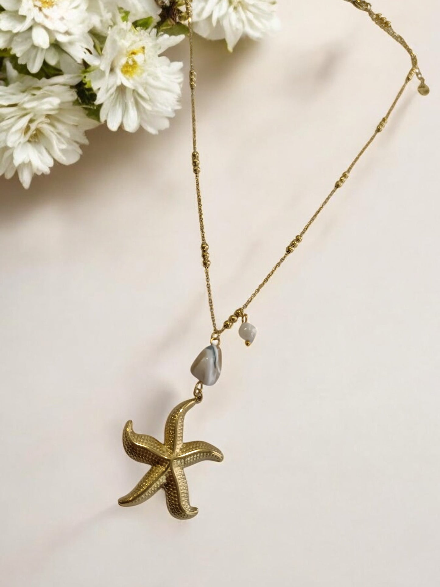 GOLDEN CHAIN WITH STAR FISH WITH PEARL CHARMS