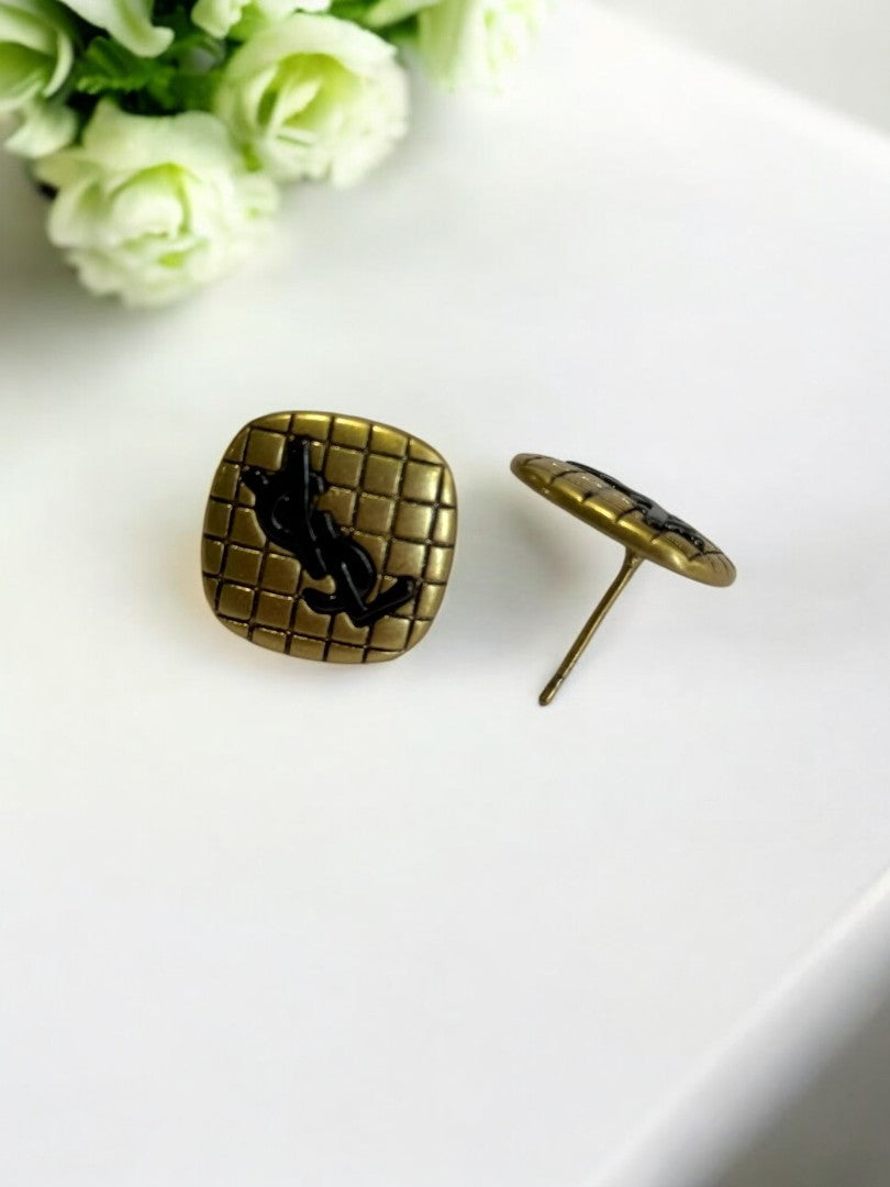 18K GOLD PLATED YSL SQUARE STUD
