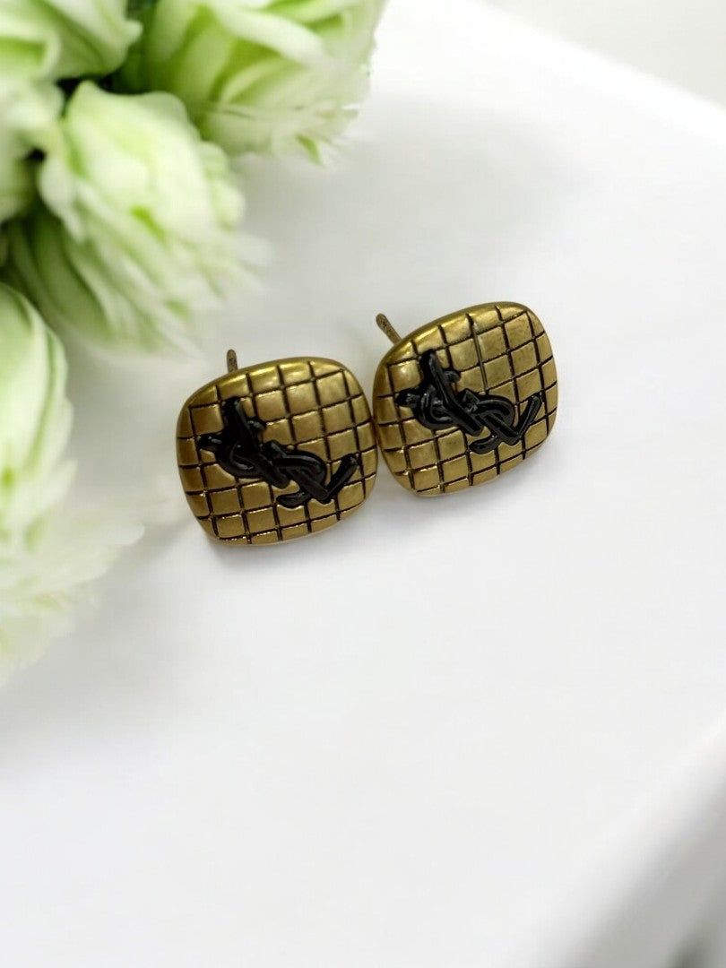 18K GOLD PLATED YSL SQUARE STUD