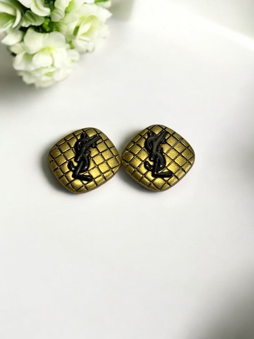 18K GOLD PLATED YSL SQUARE STUD