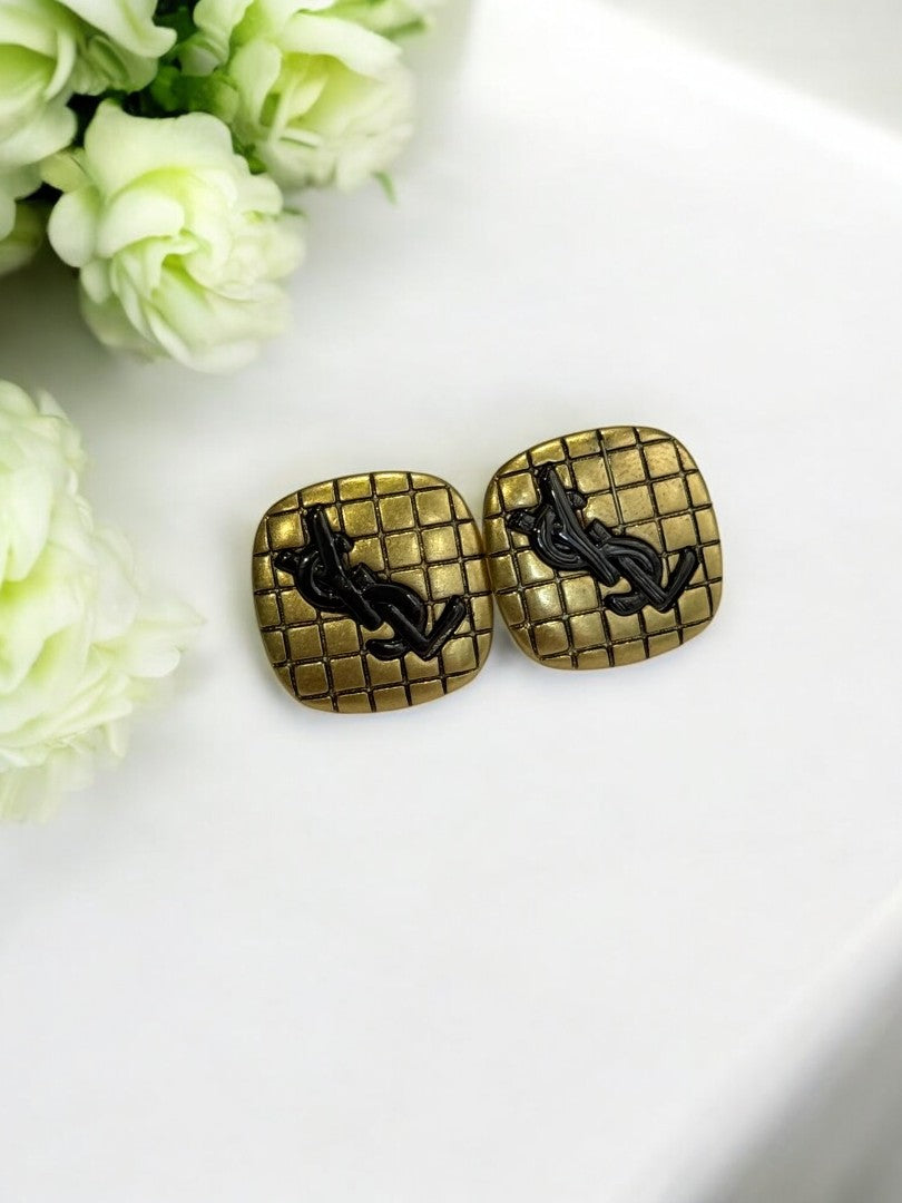 18K GOLD PLATED YSL SQUARE STUD
