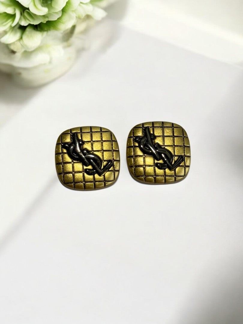 18K GOLD PLATED YSL SQUARE STUD